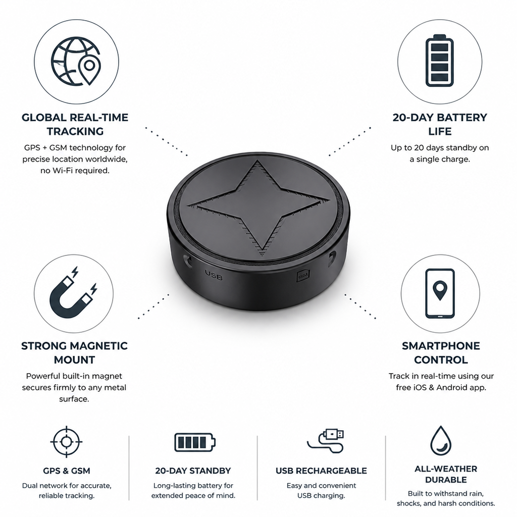 Real-Time GPS & GSM Magnetic GPS Tracker (20-Day Battery)