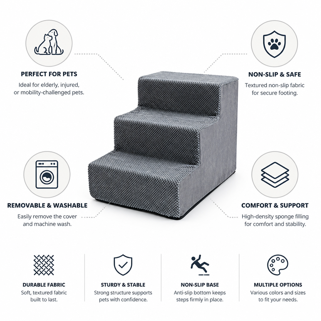 Non-Slip Washable Padded Dog & Cat Steps