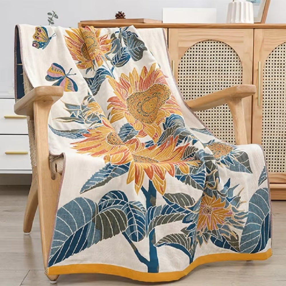 Soft and Absorbent Bath Towel with Sunflower Design – Cotton