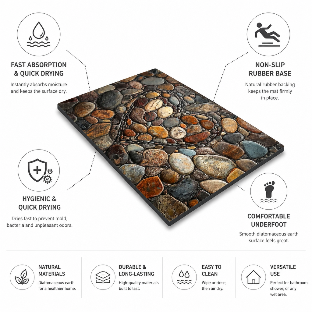 Quick-Dry Diatomaceous Earth Bath Mat (Non-Slip Rubber Base)