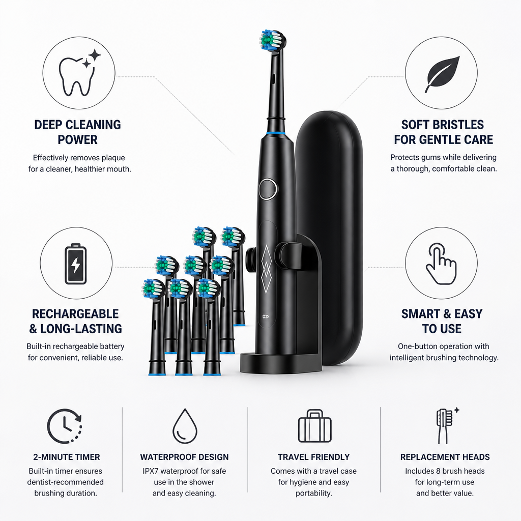 Automatic Deep-Cleaning Rechargeable Soft-Bristle Electric Toothbrush