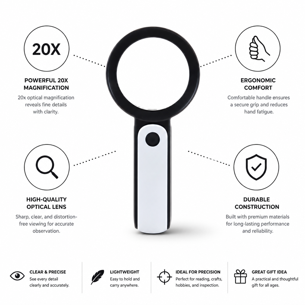 20x Optical Ergonomic Handheld Magnifying Glass