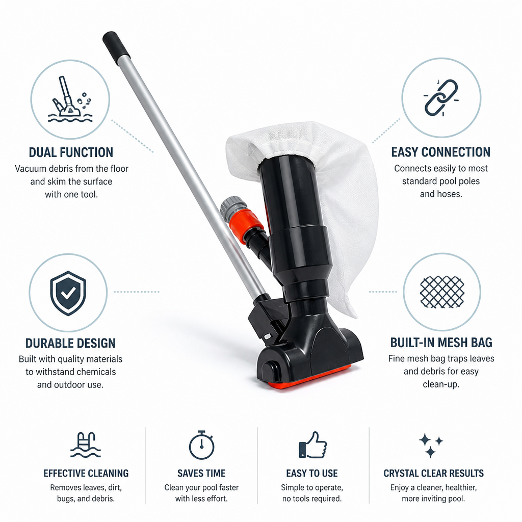 Durable Dual-Function Easy-Connect Pool Vacuum & Skimmer
