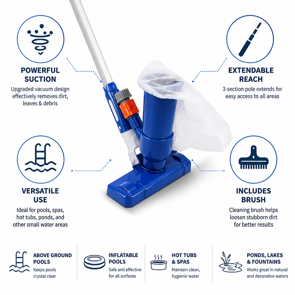 Upgraded Suction Telescopic Spa & Pool Vacuum (Includes Brush)