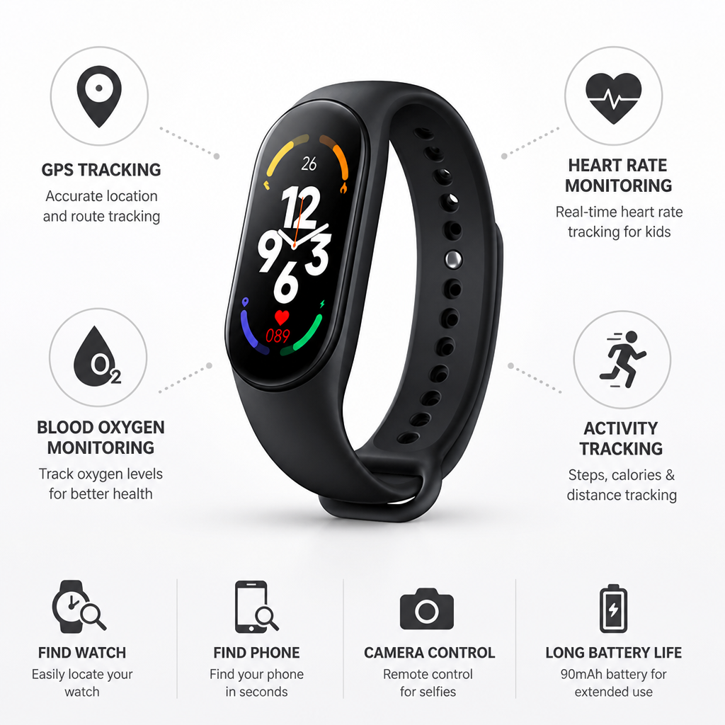 GPS-Enabled Heart Rate & Blood Oxygen Kids Smartwatch