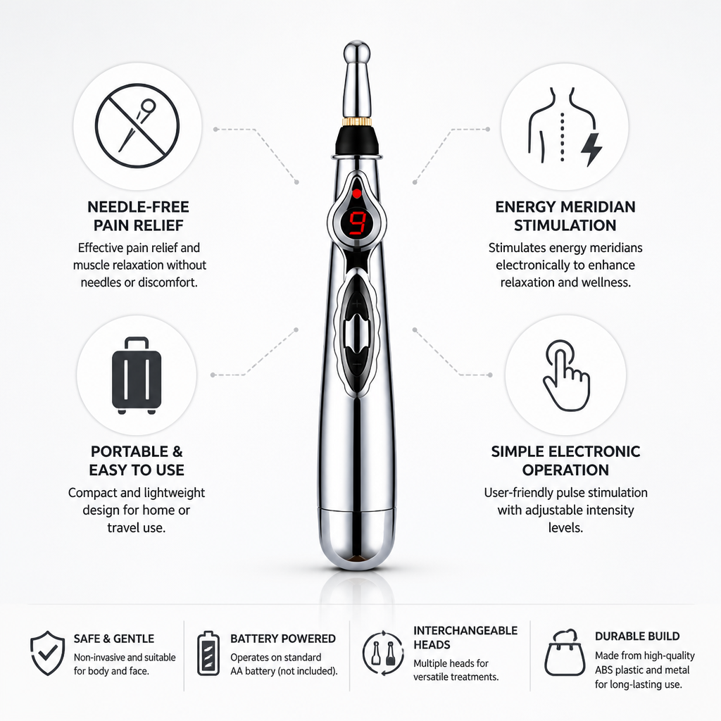 Needle-Free Electronic Acupuncture Pen (Interchangeable Heads)