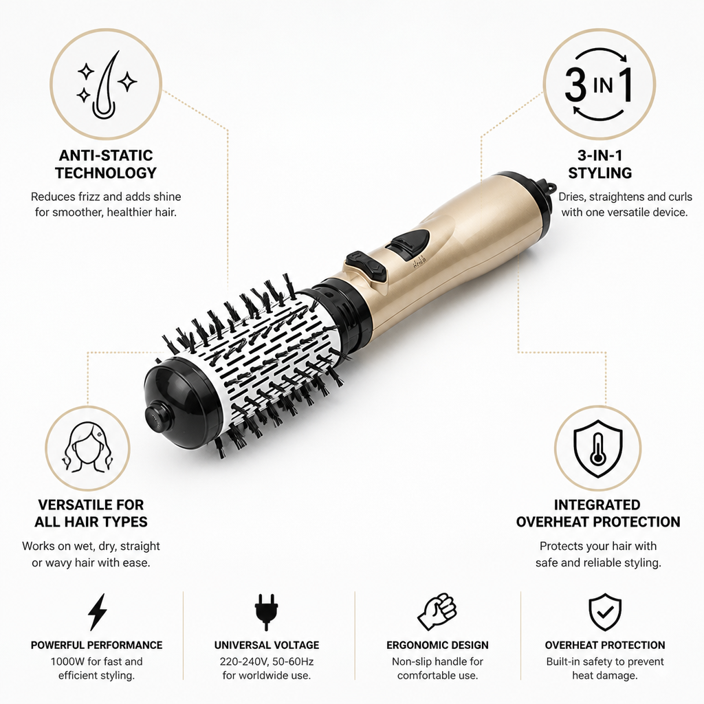 Anti-Static 3-in-1 Rotating Hot Air Brush