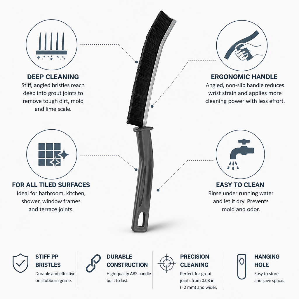 Stiff Angled Bristles & Ergonomic Handle Grout Cleaning Brush