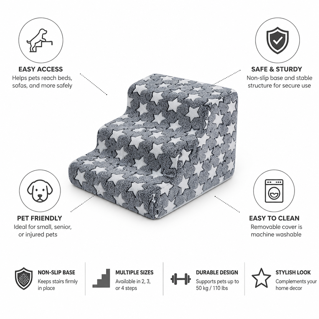 Plush-Covered Non-Slip Pet Steps (2–4 Steps)