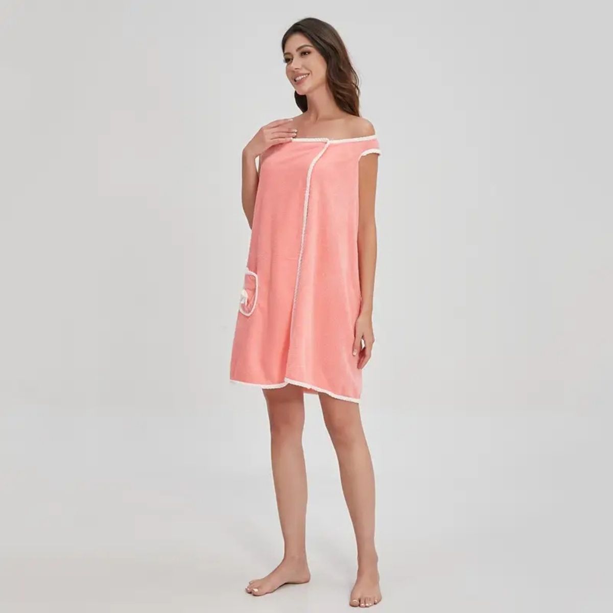 Strap-Style Towel Dress in Coral Fleece