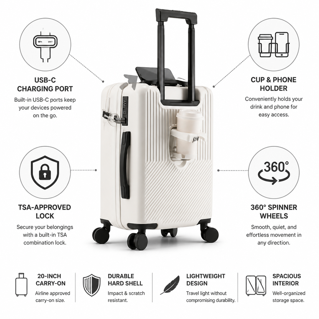 USB-C Charging Hard-Shell Carry-On Luggage (20-Inch)