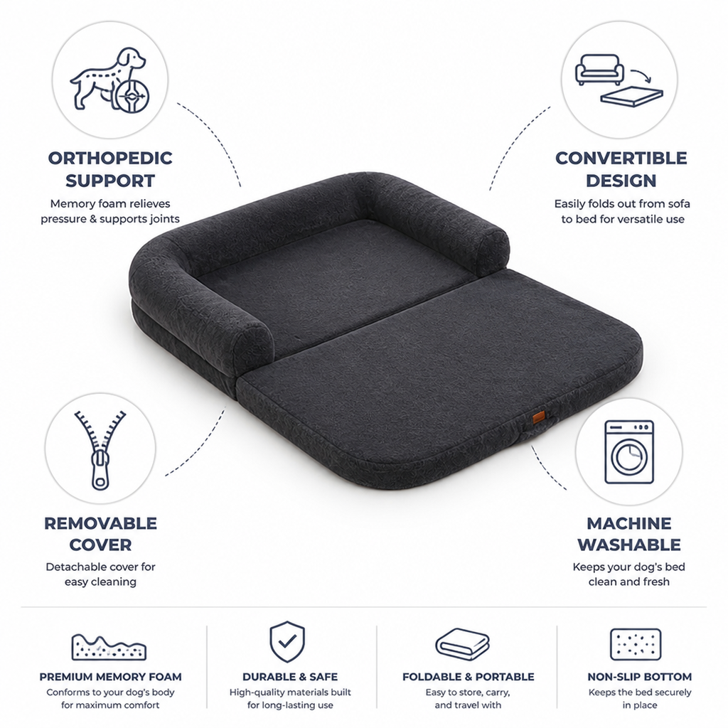 Orthopedic Memory Foam Convertible Dog Bed (Removable Washable Cover)