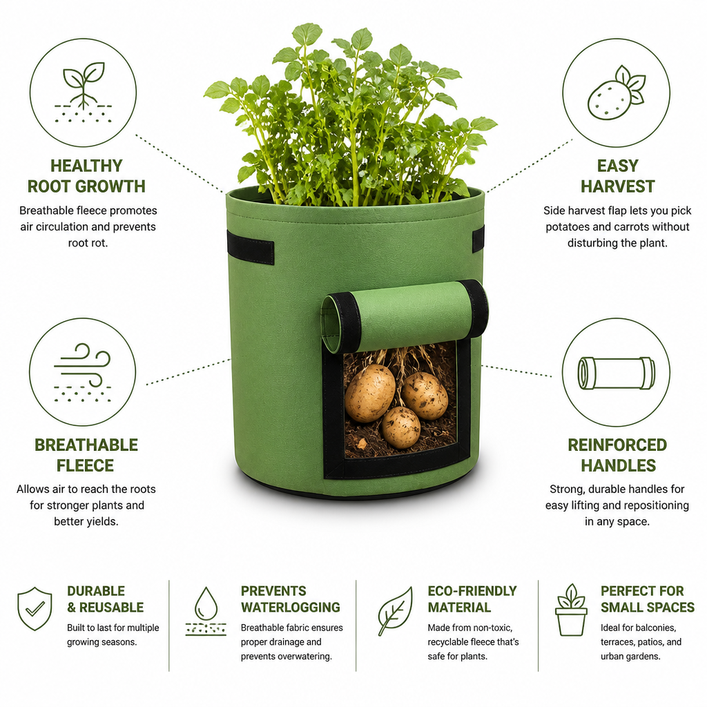 Breathable Fleece Planting Bag (Harvest Flap & Reinforced Handles)