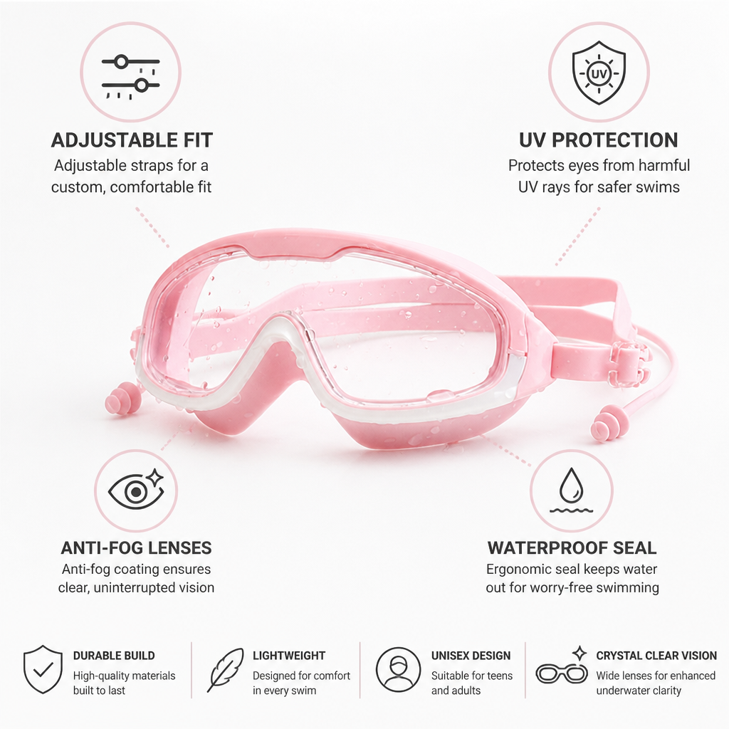 Anti-Fog & UV Protection Adjustable Strap Swim Goggles
