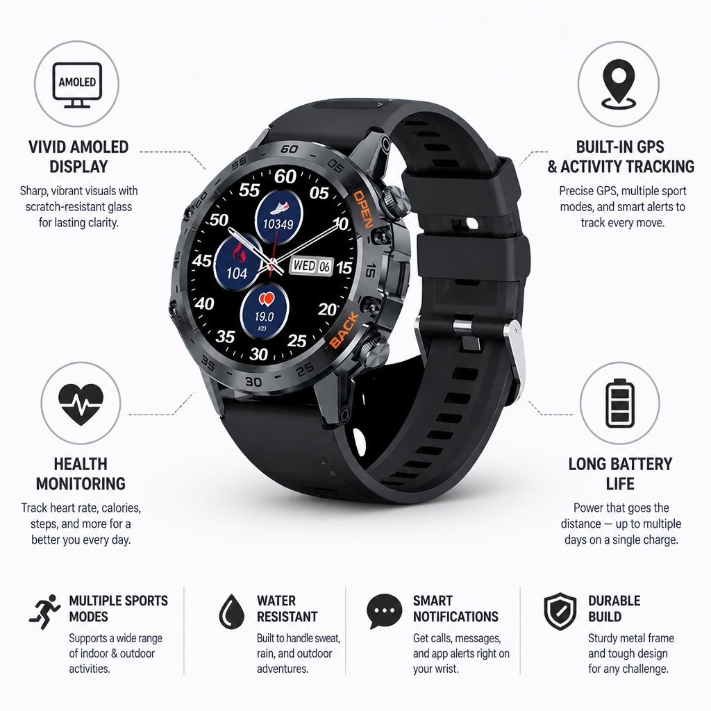 AMOLED Display & Built-In GPS Smartwatch