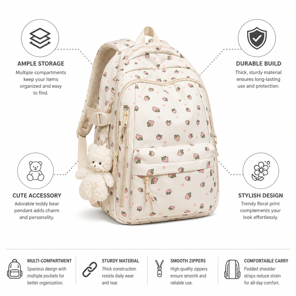 Floral Print Multi-Compartment Backpack