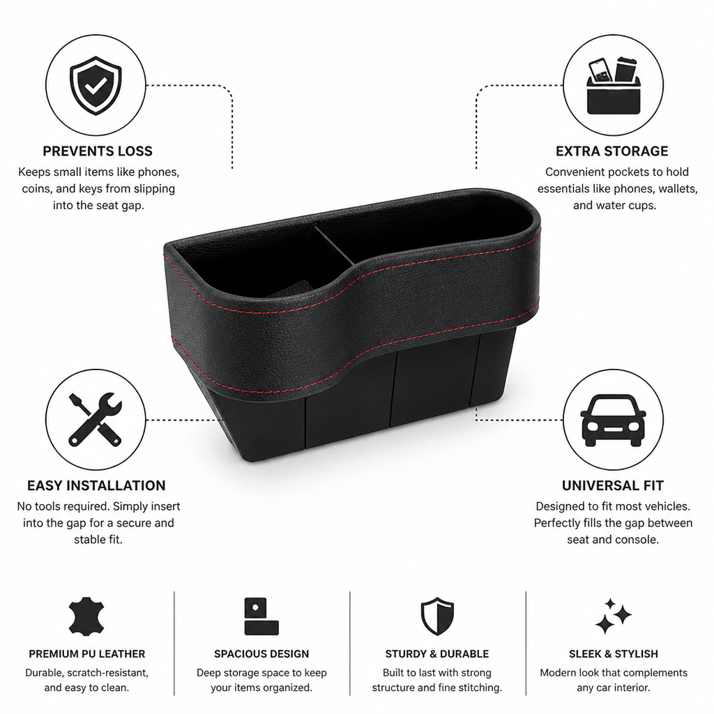PU Leather Universal Car Seat Gap Organizer