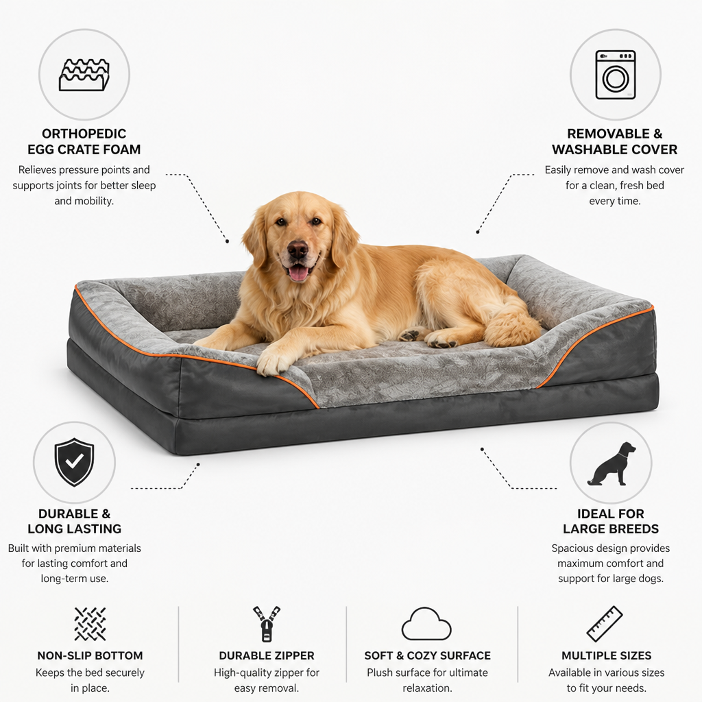 Orthopedic Egg Crate Foam Dog Bed (Removable Washable Cover)