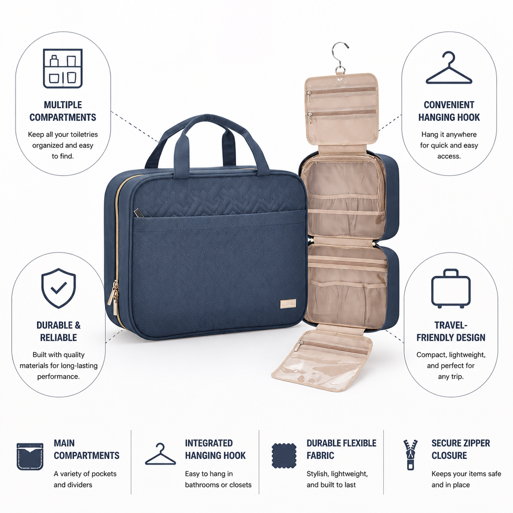 Multiple-Compartment Hanging Toiletry Organizer
