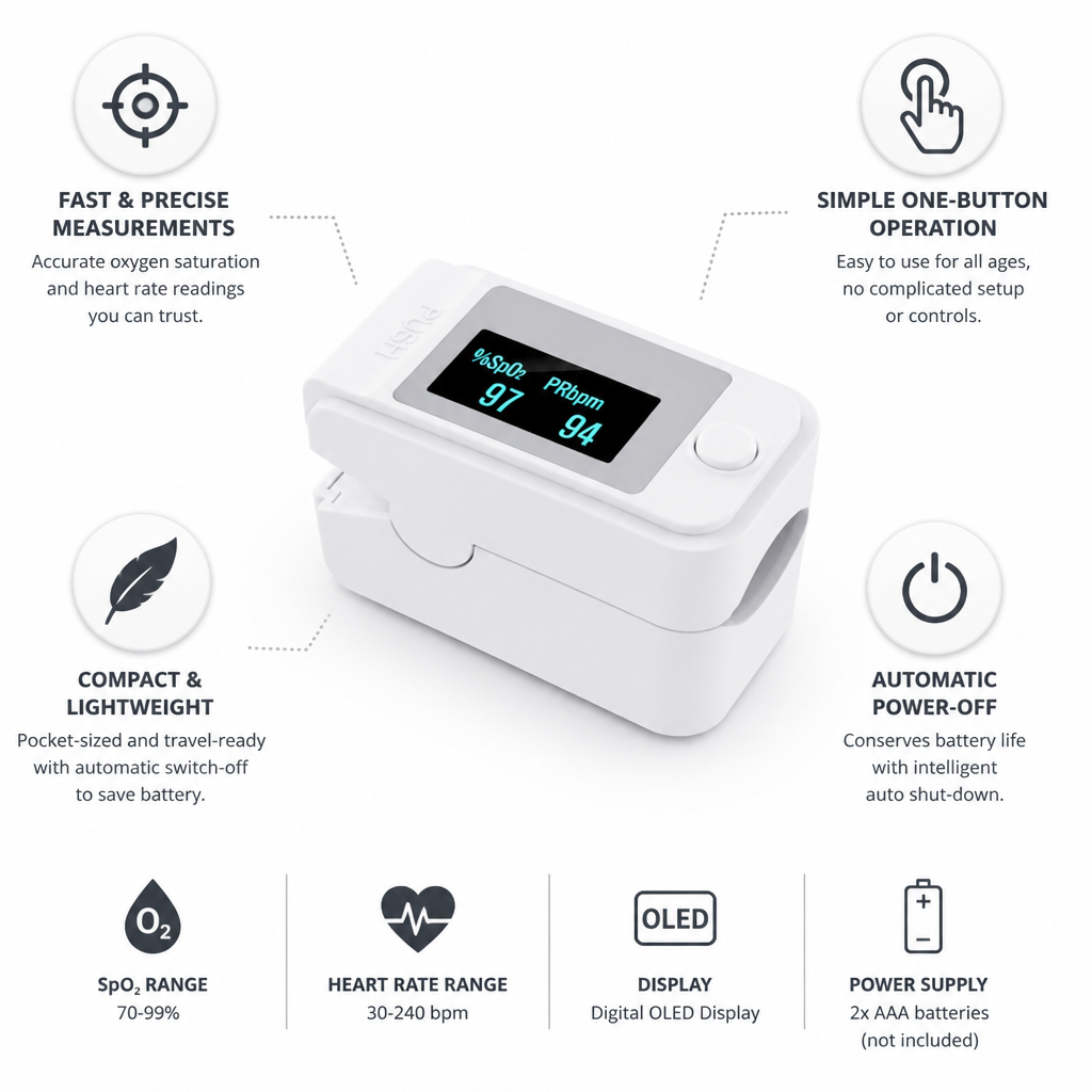 Compact One-Button Digital OLED Finger Pulse Oximeter