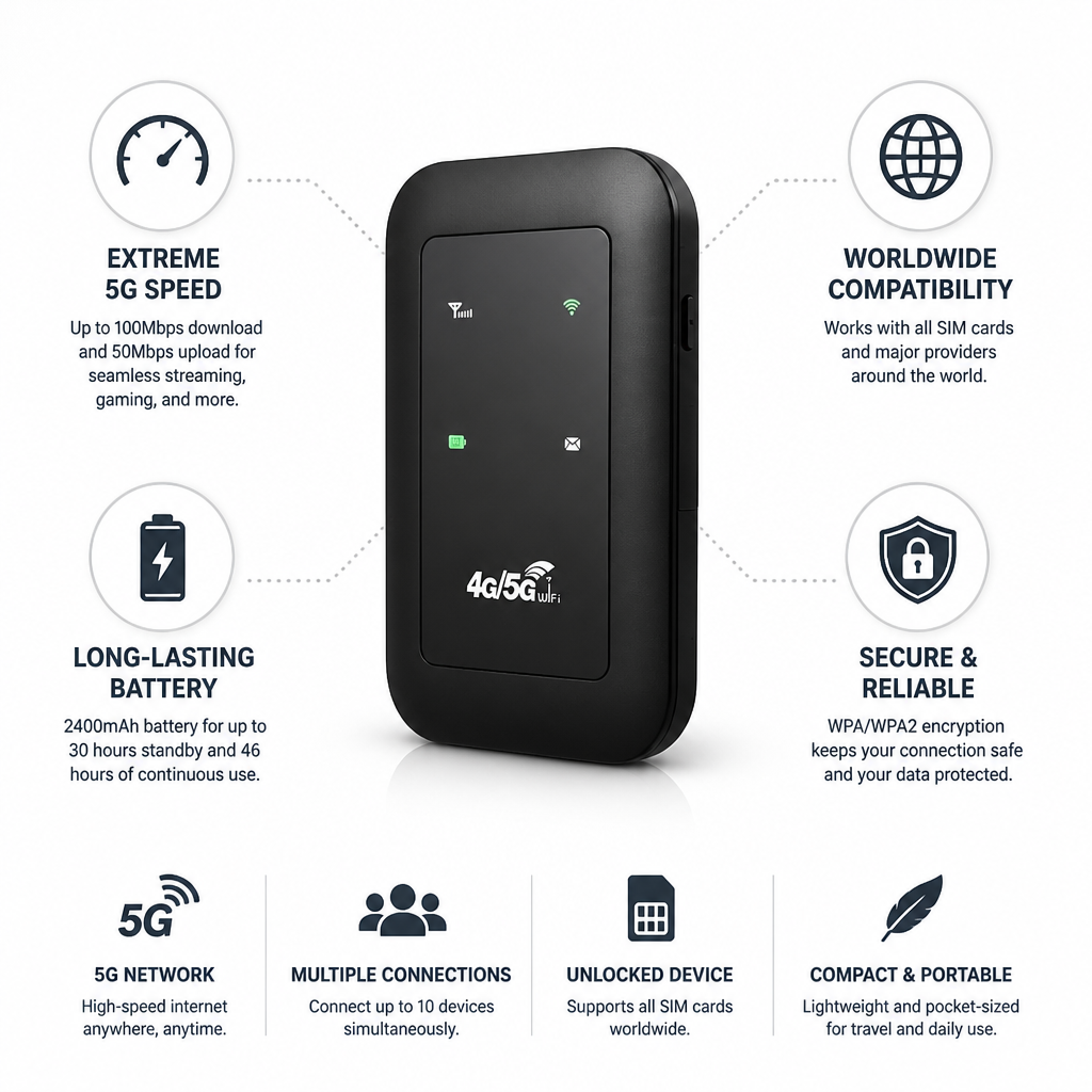 5G Unlocked Mobile Hotspot (Long Battery Life)