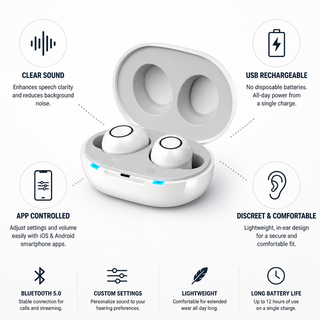 Rechargeable Bluetooth App-Controlled In-Ear Hearing Aids
