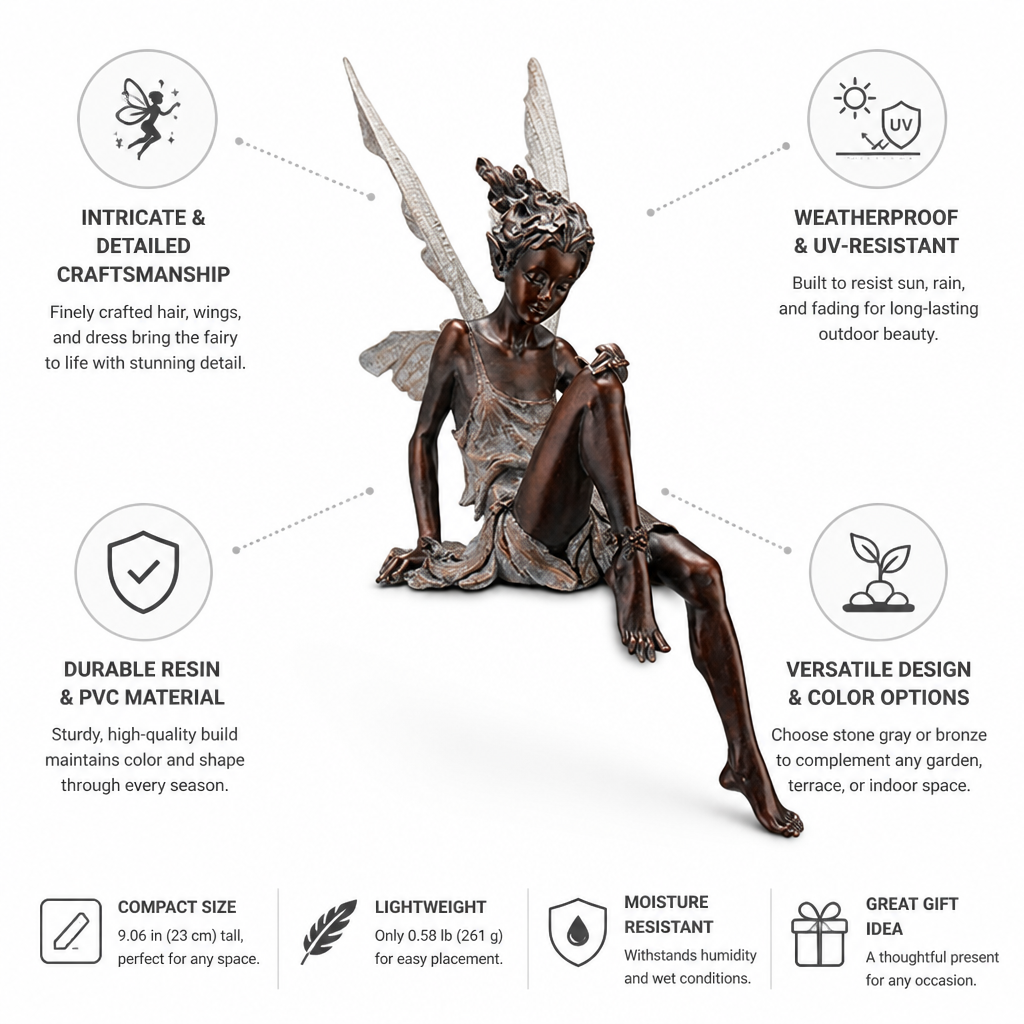 Weatherproof UV-Resistant Resin Sitting Fairy Statue
