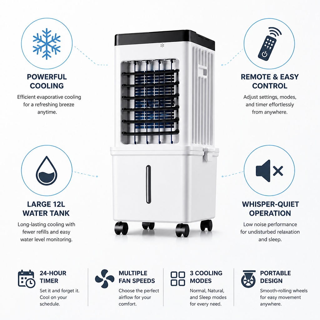 Portable Evaporative Air Cooler (12L Tank)