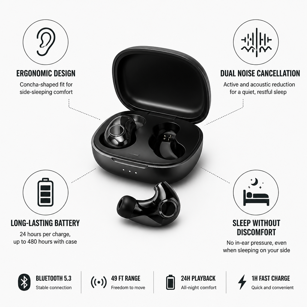 Ergonomic Side-Sleeper Dual Noise-Cancelling Sleep Headphones (With Charging Case)