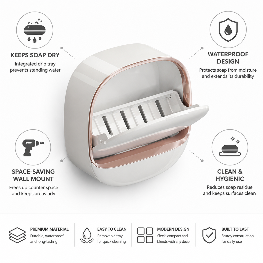 Waterproof Integrated Drip Tray Wall-Mount Soap Dish