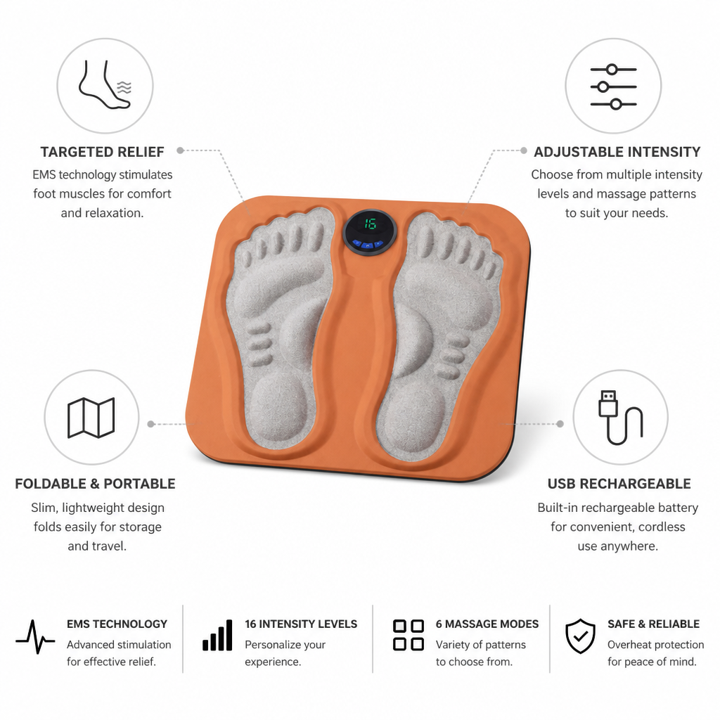 Low-Profile Foldable EMS Foot Stimulation Mat (USB Rechargeable)