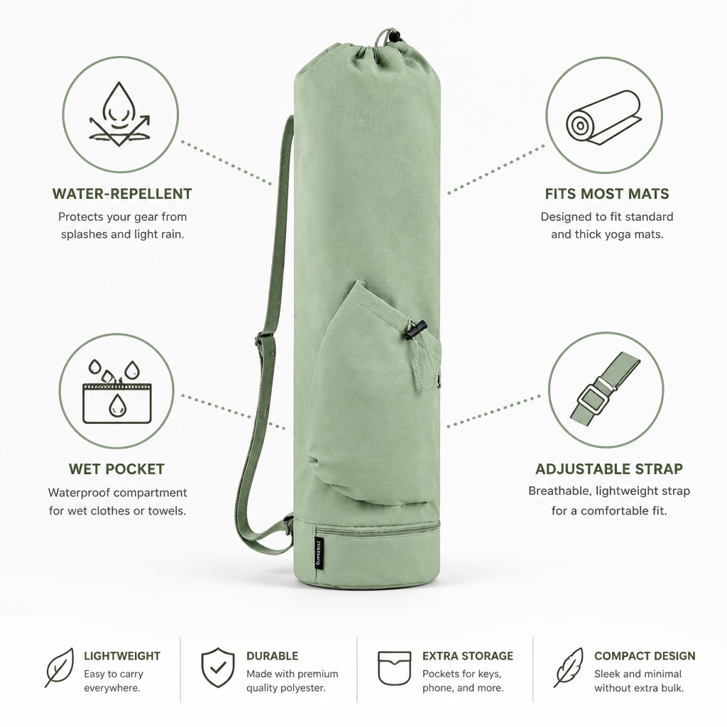 Water-Resistant Wet Pocket Yoga Mat Bag (Adjustable Strap)