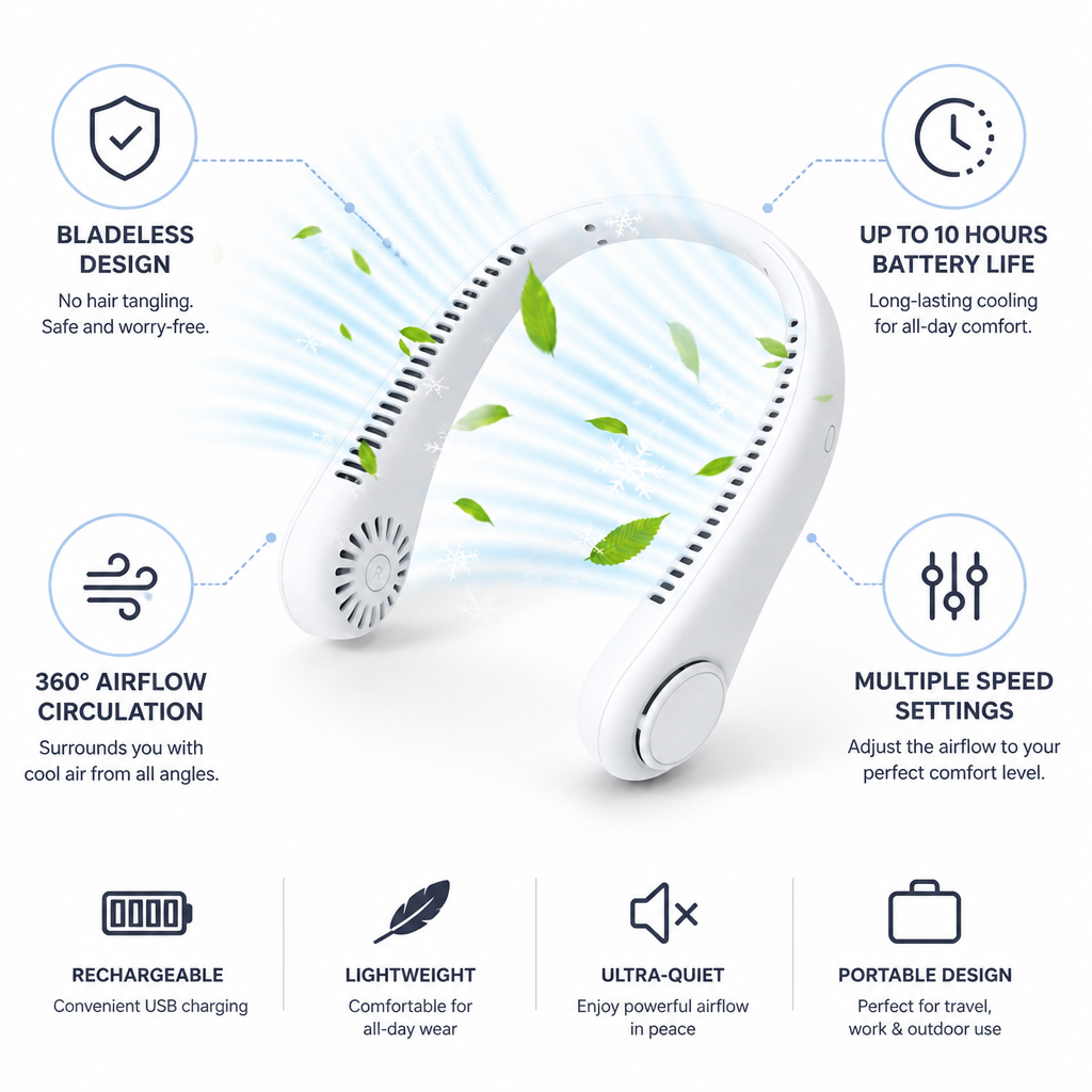 Bladeless 360-Degree Rechargeable Neck Fan