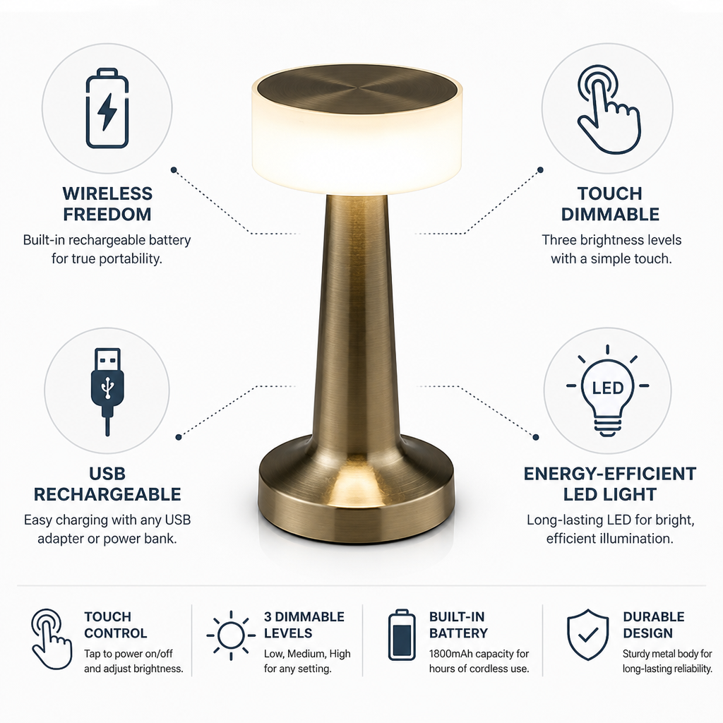 Portable Wireless Rechargeable Touch-Dimmable LED Table Lamp