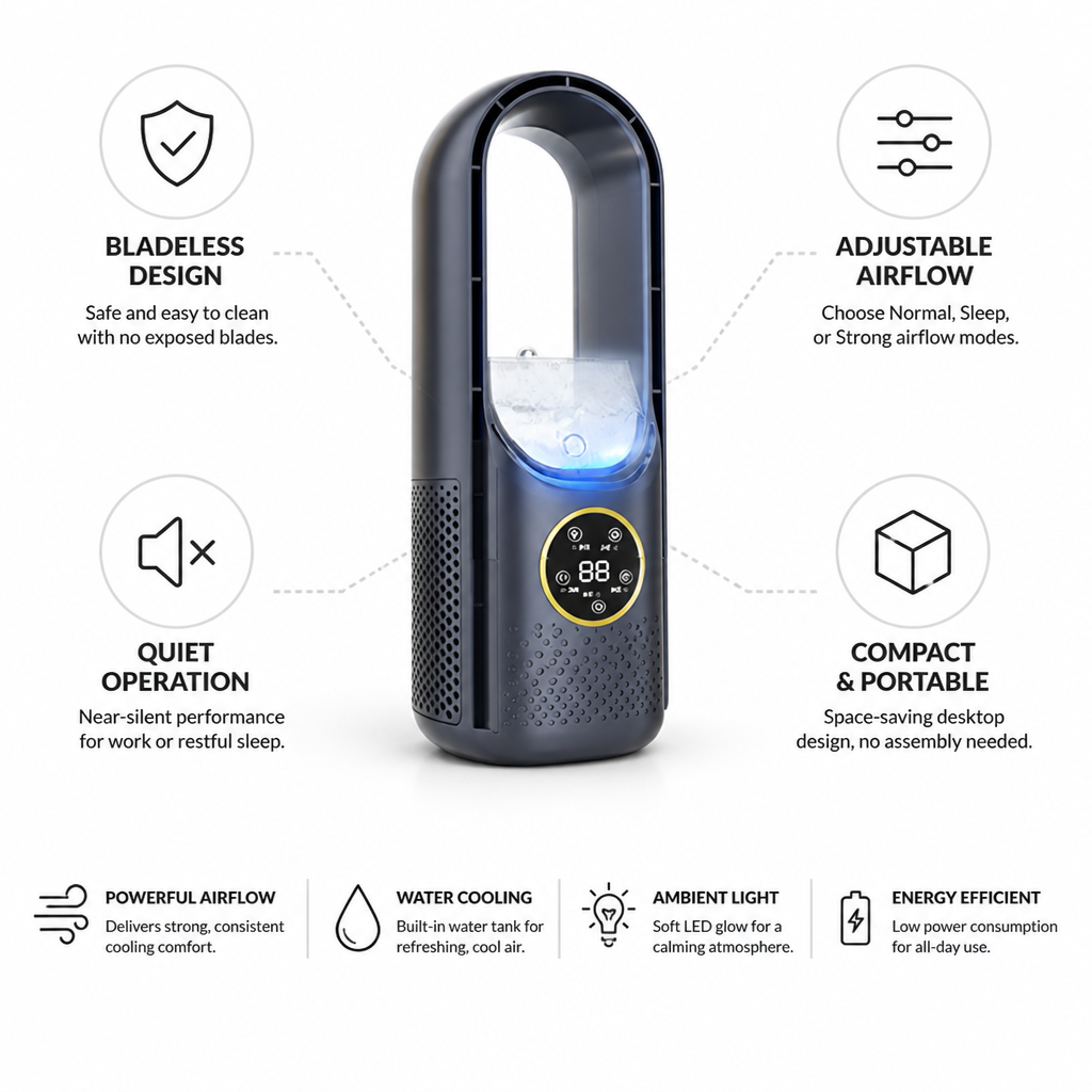 Bladeless Quiet Portable Desktop Air Cooler