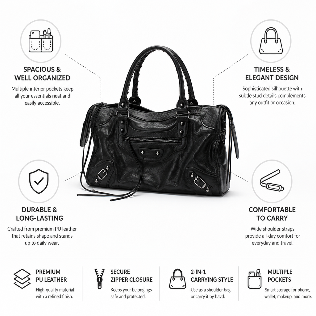 Spacious PU Leather Shoulder Bag (Multiple Pockets)
