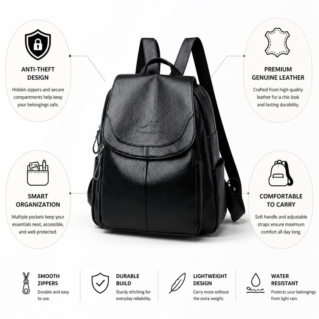 Anti-Theft Embossed Leather Backpack