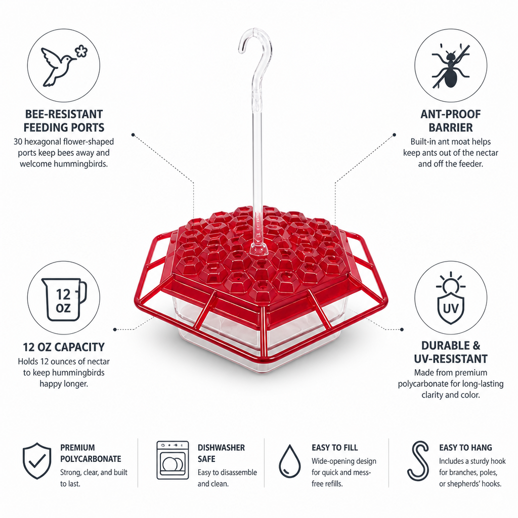 Ant-Proof & Bee-Resistant Hummingbird Feeder (12 oz)