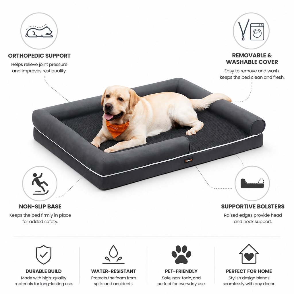 Orthopedic Washable-Cover Pet Bed (Non-Slip Base)