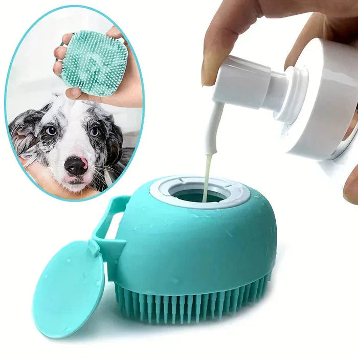 Silicone Pet Grooming Brush with Built-in Shampoo Dispenser