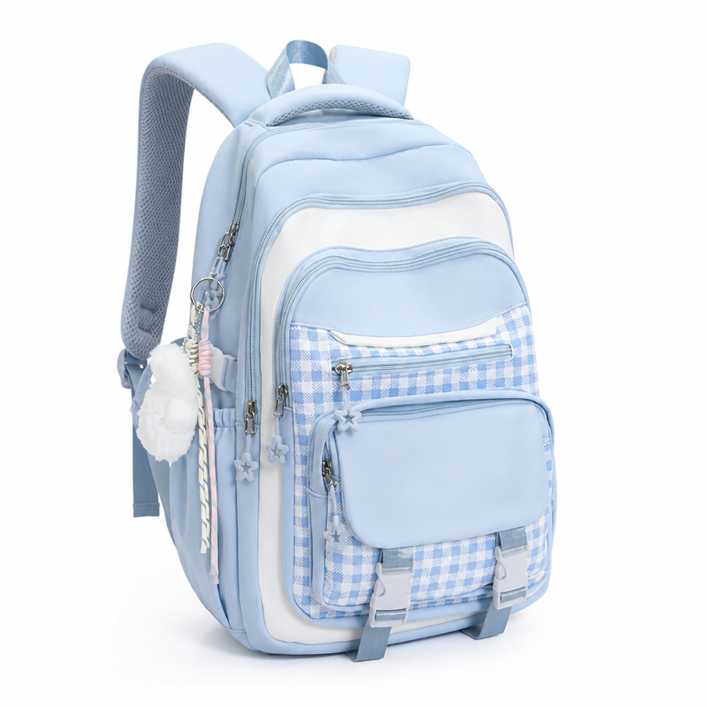 Plaid Patchwork Large-Capacity & Multi-Compartment Backpack
