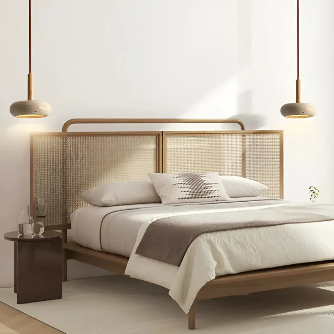 Travertine Hanging Light with Wooden Accent – Warm Glow, Adjustable Cord