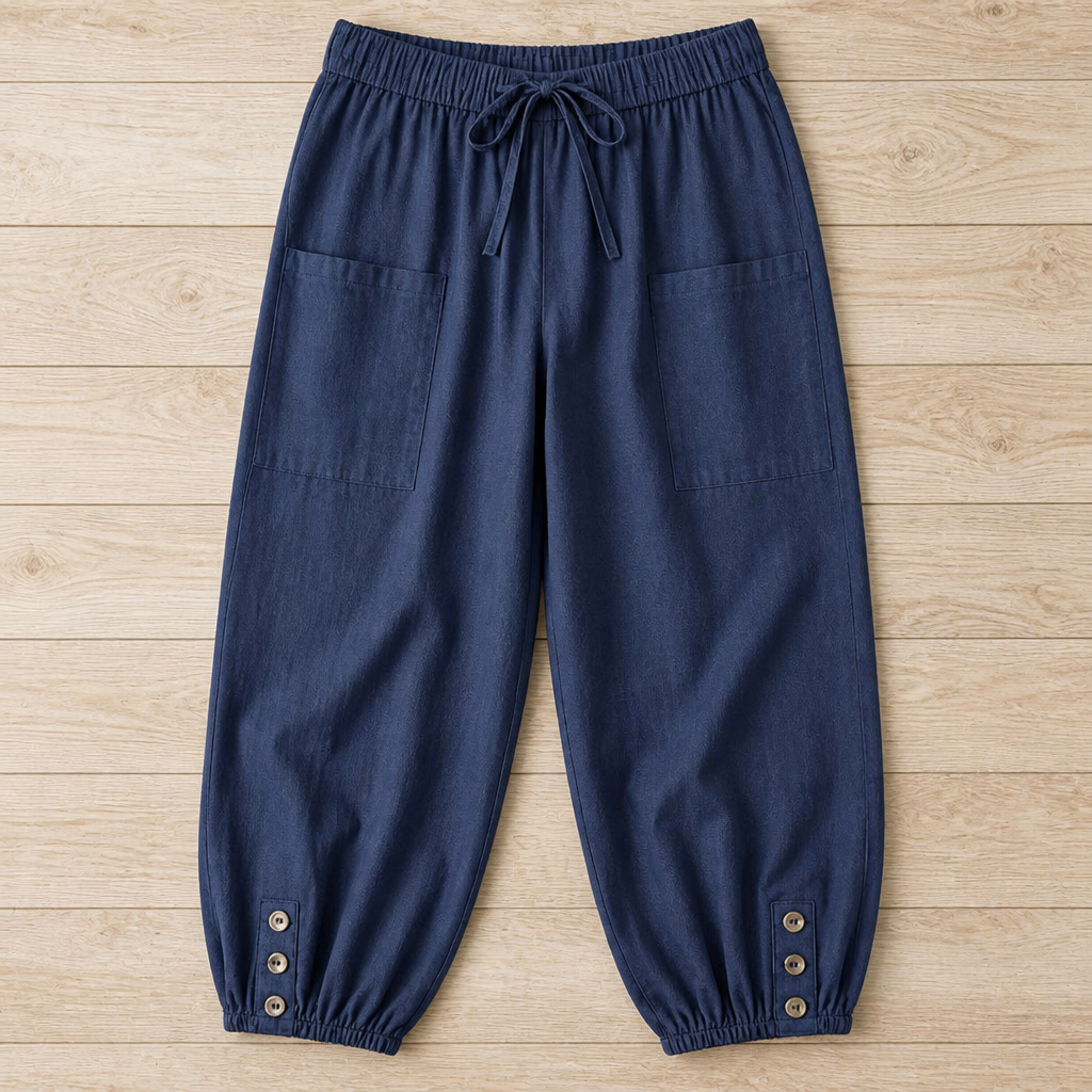 LunaEase™ – Cropped Soft Cotton-Linen Pants with Buttoned Cuffs