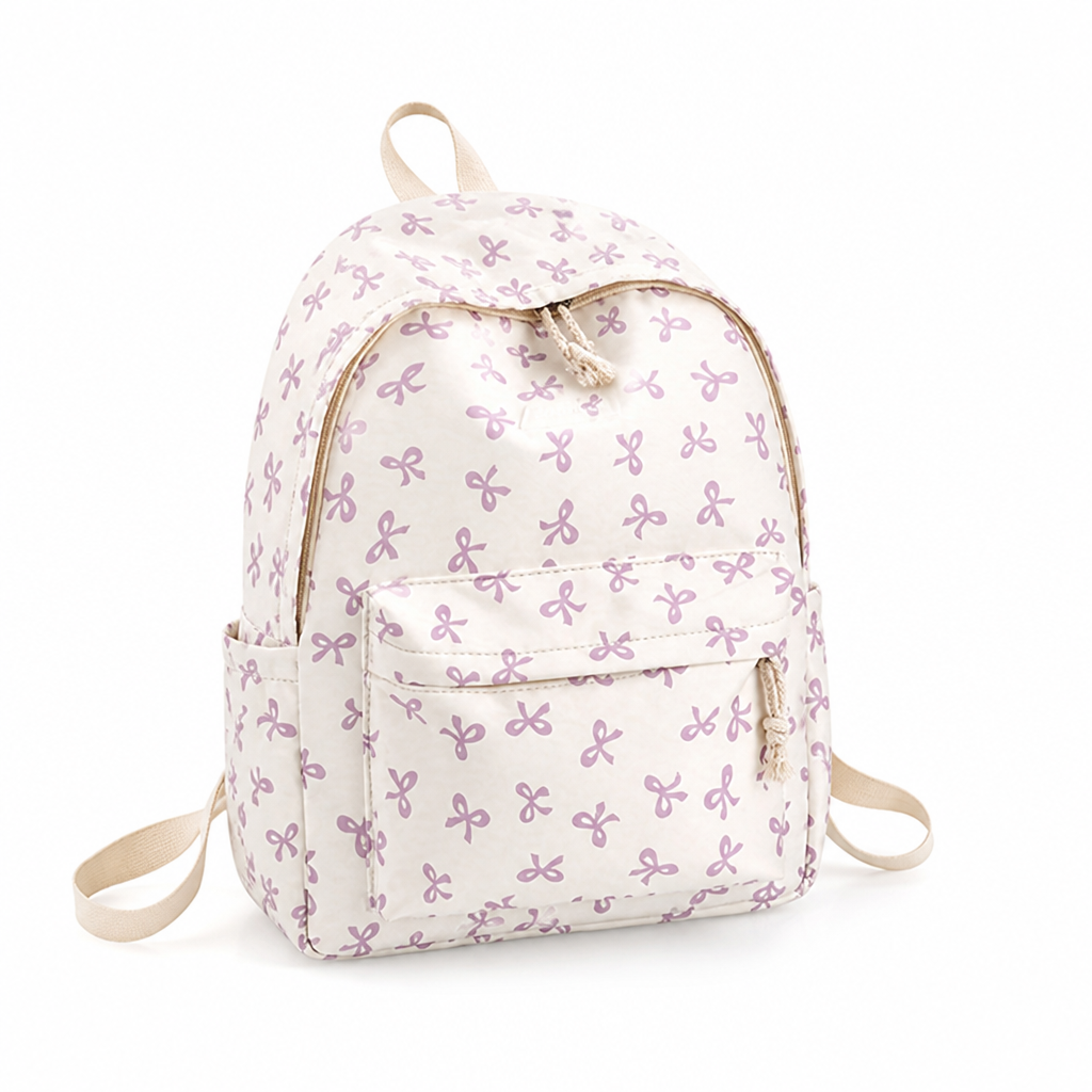 Durable Polyester Multi-Pocket Girls' Backpack (Butterfly Print)