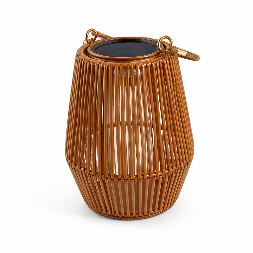 Solar-Powered Handwoven Rattan Garden Lantern