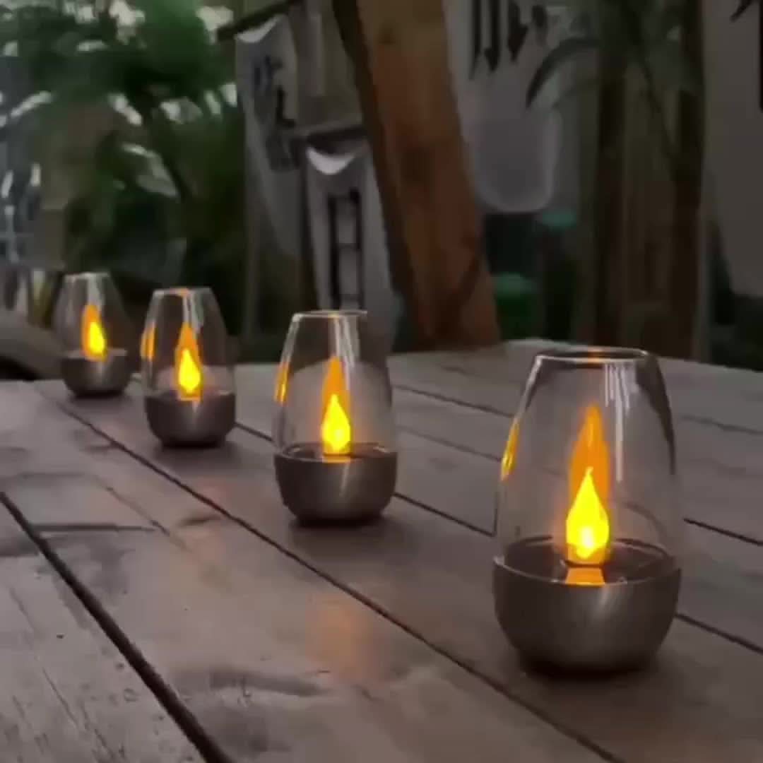 Solar LED Candle Light with Stainless Steel Design and Simulated Flame