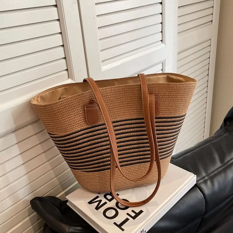 Spacious Shoulder Bag with Straw Design