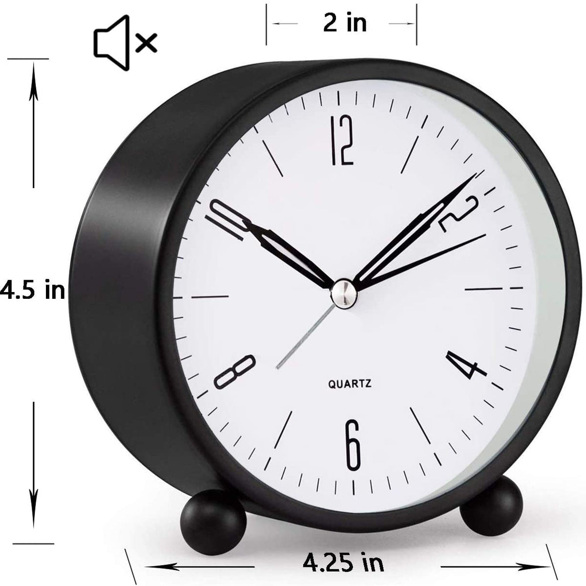 Silent Second Hand Alarm Clock with Yellow Nightlight – Compact Design