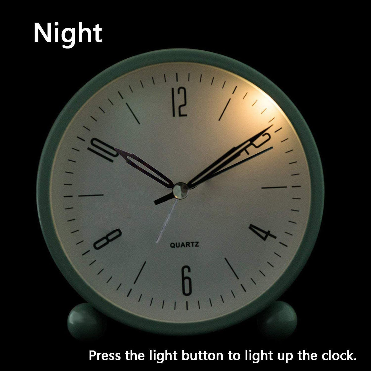Silent Second Hand Alarm Clock with Yellow Nightlight – Compact Design