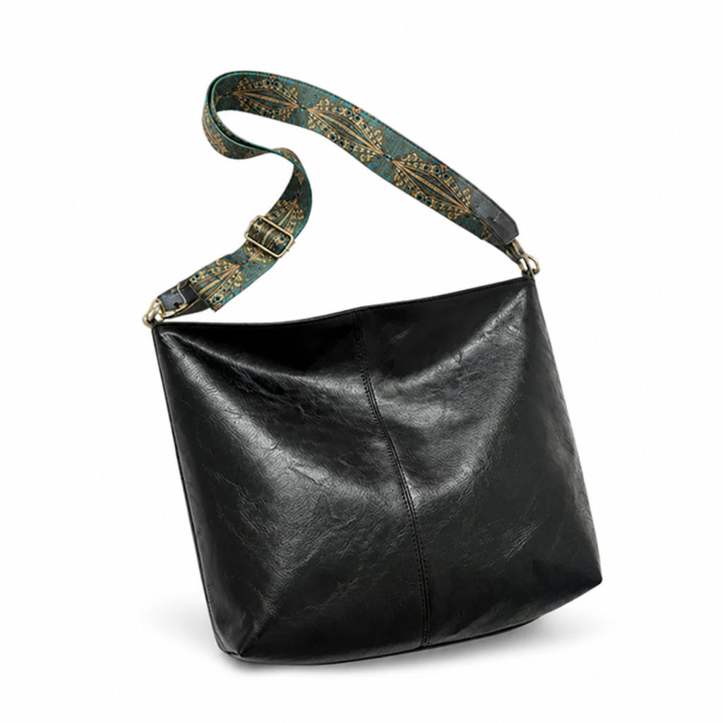 Aged-Look Leather Bohemian Strap Hobo Bag